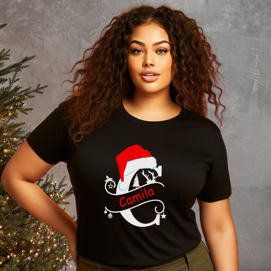 モノグラムのC名のパーソナライズされたクリスマス Tシャツ