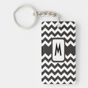 モノグラムのChevron Keychain:黒、白Zigzags キーホルダー