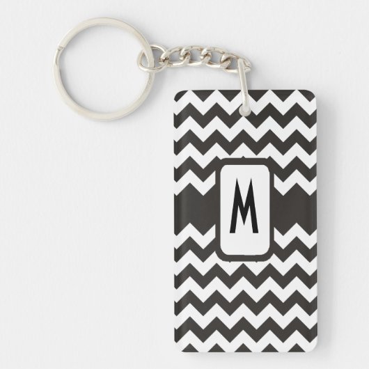 モノグラムのChevron Keychain：黒、白Zigzags キーホルダー (正面)