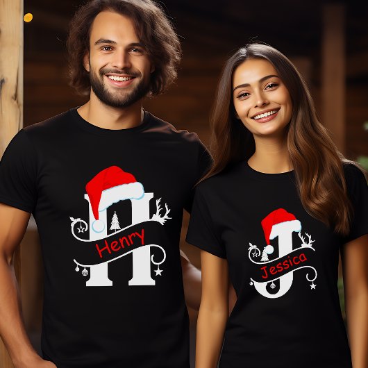 モノグラムのH名のパーソナライズされたクリスマス Tシャツ