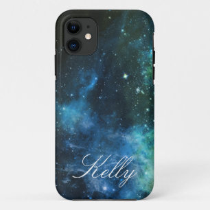 モノグラムのiPhoneは銀河系の星の青緑5/5Sを包装します iPhone 11 ケース