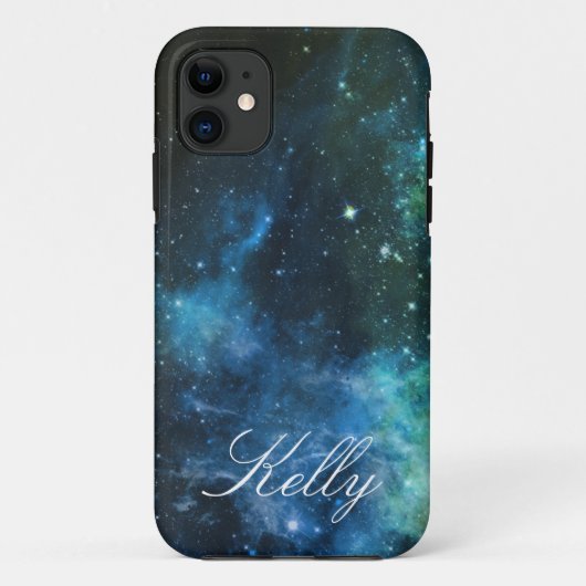 モノグラムのiPhoneは銀河系の星の青緑5/5Sを包装します Case-Mate iPhoneケース (裏面)