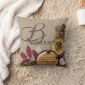 モノグラムのSteampunkの時計および花 クッション (ブランケット)