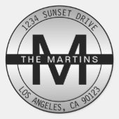 モノグラムはっきりしたおよび円形住所 |フレーム付きグラデーション ラウンドシール (正面)