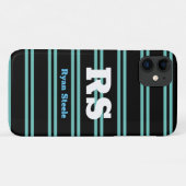 モノグラムはっきりしたと名前、ブラックのティール(緑がかった色)ライン Case-Mate iPhoneケース (裏面(横))