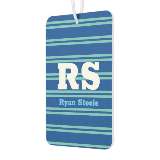 モノグラムはっきりしたと名前、深いブルーのLtティール（緑がかった色）ライン カーエアーフレッシュナー (左)