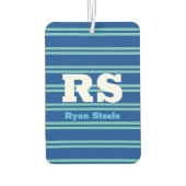 モノグラムはっきりしたと名前、深いブルーのLtティール（緑がかった色）ライン カーエアーフレッシュナー (裏面)