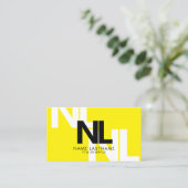 モノグラムはっきりしたイエロー白黒ミニマルカッコいいリスト 名刺 (スタンド正面)