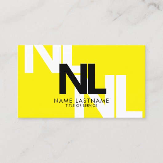 モノグラムはっきりしたイエロー白黒ミニマルカッコいいリスト 名刺 (正面)