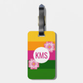 モノグラムはっきりしたイニシャルカラフルフローラストライプの ラゲッジタグ (裏面縦)