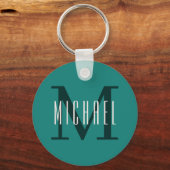 モノグラムはっきりしたイニシャル&ファーストネーム青ティール（緑がかった色） キーホルダー (正面)