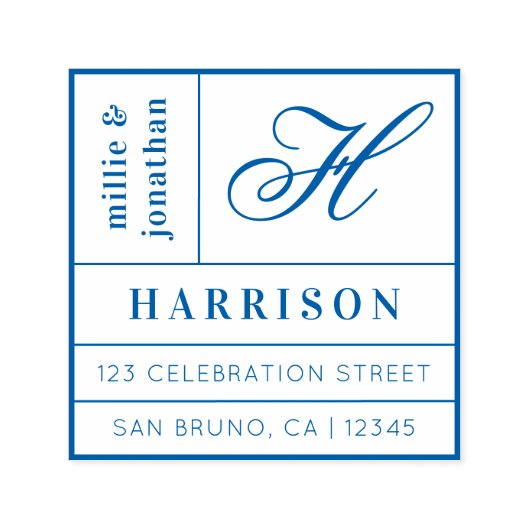 モノグラムはっきりしたスクリプトとタイポグラフィ差出人住所 セルフインキングスタンプ (デザイン)