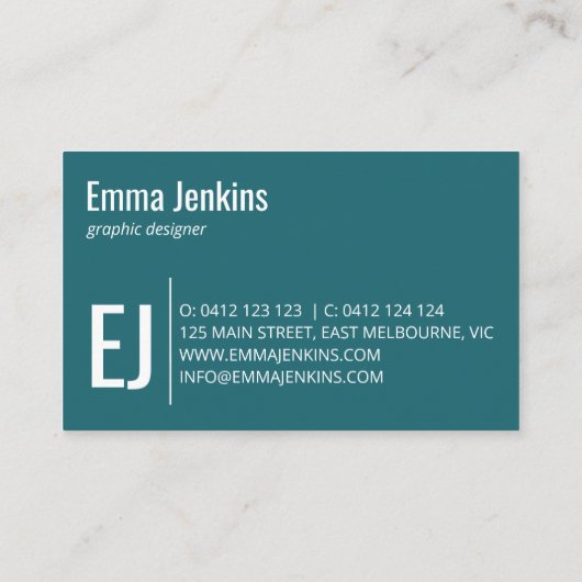 モノグラムはっきりしたターコイズと金ゴールド詳細 名刺 (裏面)