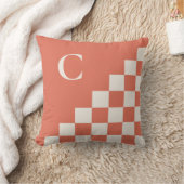 モノグラムはっきりしたテラコッタクリーム幾何学模様 クッション (ブランケット)