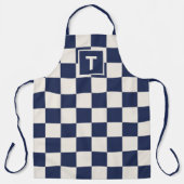 モノグラムはっきりしたネイビークリーム市松模様にパターン エプロン (正面)