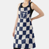 モノグラムはっきりしたネイビークリーム市松模様にパターン エプロン (インサイチュ)