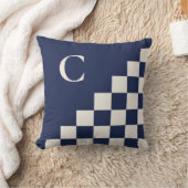 モノグラムはっきりしたネイビークリーム幾何学模様 クッション (ブランケット)