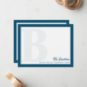 モノグラムはっきりしたネイビーブルー家族文房具 ノートカード (正面/裏面インサイチュ)