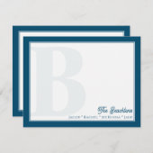 モノグラムはっきりしたネイビーブルー家族文房具 ノートカード (正面/裏面)