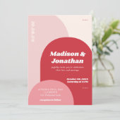 モノグラムはっきりしたピンクレッドレトロアー結婚チ 招待状 (スタンド正面)