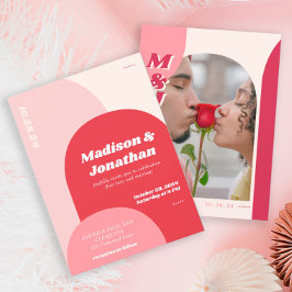 モノグラムはっきりしたピンクレッドレトロアー結婚チ 招待状