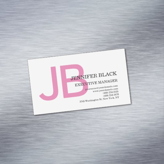 モノグラムはっきりしたピンク白モダン平野 マグネット名刺 (インサイチュ)