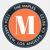 モノグラムはっきりしたブラックオレンジブルー差出人住所 ラウンドシール (正面)