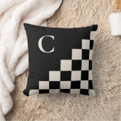 モノグラムはっきりしたブラッククリーム幾何学模様 クッション (ブランケット)