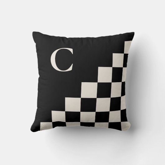 モノグラムはっきりしたブラッククリーム幾何学模様 クッション (裏面)