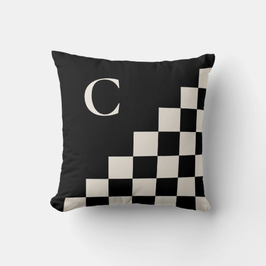 モノグラムはっきりしたブラッククリーム幾何学模様 クッション (正面)