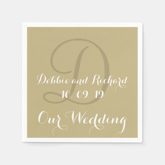 モノグラムはっきりしたベージュ色カラー結婚紙ナプキン スタンダードカクテルナプキン (正面)