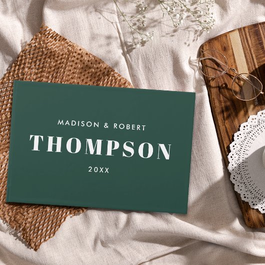 モノグラムはっきりしたモダンシンプルエメラルドグリーン結婚ズ ゲストブック