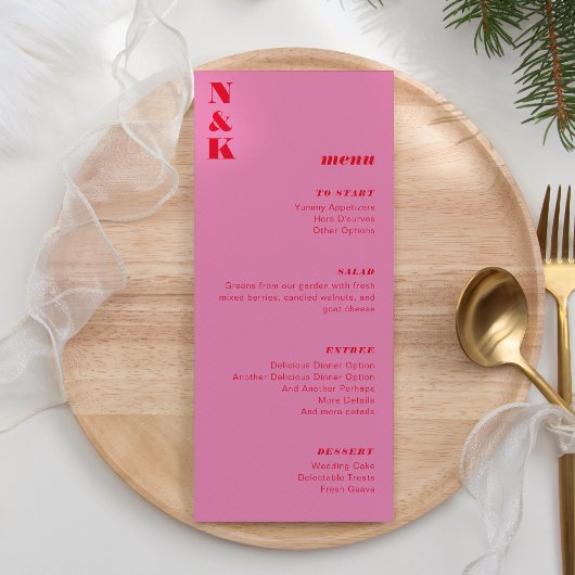 モノグラムはっきりしたレッドとピンクのカスタマイズ結婚可能 メニュー