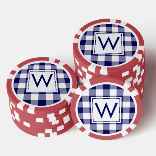 モノグラムはっきりした付き海軍と白のバッファローのプレイド ポーカーチップ (積み重ね)
