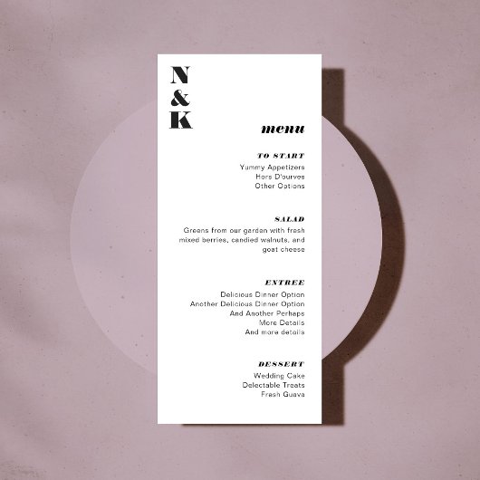 モノグラムはっきりした白黒のカス結婚タマイズ メニュー