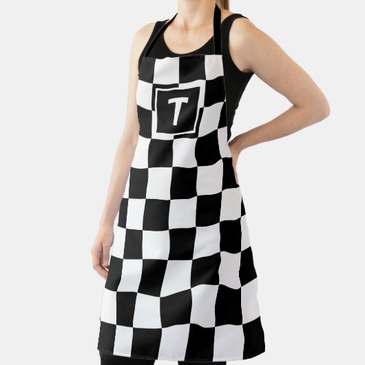 モノグラムはっきりした白黒パタ市松模様にーン エプロン (インサイチュ)