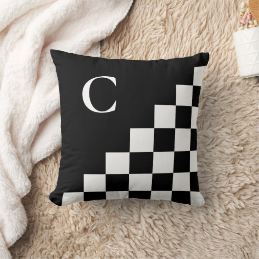 モノグラムはっきりした白黒幾何学模様 クッション (ブランケット)