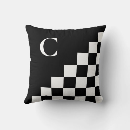 モノグラムはっきりした白黒幾何学模様 クッション (裏面)