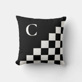 モノグラムはっきりした白黒幾何学模様 クッション