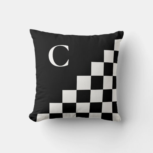 モノグラムはっきりした白黒幾何学模様 クッション (正面)