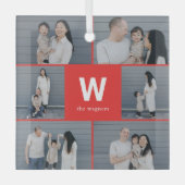 モノグラムはっきりした編集可能カラーカスタムオーナメント ガラスオーナメント (正面)