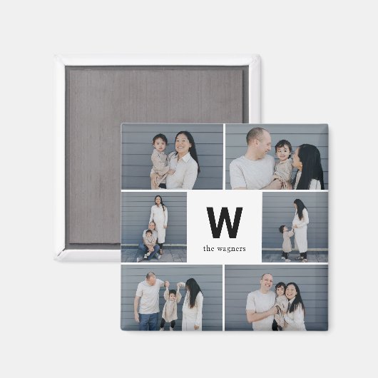 モノグラムはっきりした編集可能カラーフォトモダンマグネット マグネット (正面/裏面)