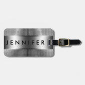 モノグラムはっきりした、金属銀灰色パターンデザイン ラゲッジタグ (正面横)