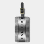 モノグラムはっきりした、金属銀灰色パターンデザイン ラゲッジタグ (正面縦)