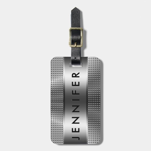 モノグラムはっきりした、金属銀灰色パターンデザイン ラゲッジタグ (正面縦)