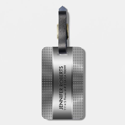 モノグラムはっきりした、金属銀灰色パターンデザイン ラゲッジタグ (裏面縦)