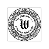 モノグラムは名前で囲まれた丸いフィリグリーを持つ ラバースタンプ (インプリント)