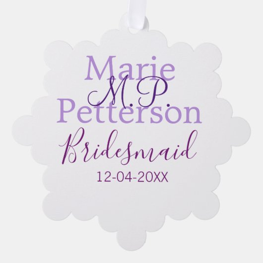 モノグラムは名前の文字を追加結婚bridesmaidのメイド オーナメントカード (正面)