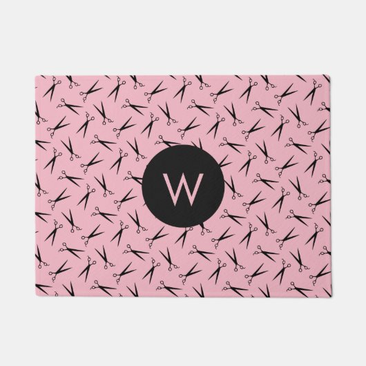 モノグラムは美容師パターンを切ります ドアマット (正面)