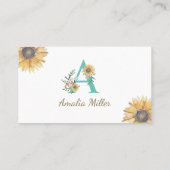 モノグラムひまわり名刺ティール(緑がかった色)金ゴールド 名刺 (裏面)